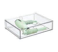 mDesign Storage Box - Deep Stackable Plastic Container with Pull-Out Drawer - Bathroom Organiser Box for Toiletries, Makeup and Beauty Products - Clear