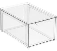 mDesign Storage Box - Deep Stackable Towel Storage Container with Pull-Out Drawer - Bathroom Organiser Box for Toiletries, Makeup and Beauty Products - Clear