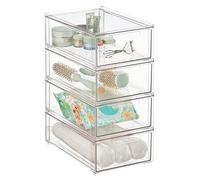 mDesign Storage Box - Stackable Plastic Container with Pull-Out Drawer - Bathroom Organiser Box for Toiletries, Makeup and Beauty Products - Pack of 4 - Clear