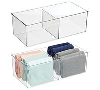 mDesign Storage Box with 2 Compartments - Practical Clothing Storage Box for The Bedroom - Makeup, Accessories and Clothes Organiser - Pack of 2 - Clear
