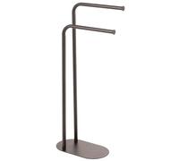 mDesign Tall Stainless Freestanding Towel Rack Holder - 2 Tier Minimalist Pedestal Hanger Holders for Kitchen and Bathroom - Racks for Bath, Hand, Dish, and Tea Towels or Washcloths - Satin