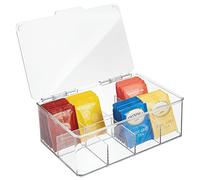 mDesign Tea Storage Box with 8 Compartments - Holds up to 100 Tea Bags Each - Loose Tea Storage and Tea Bag Organiser - Clear