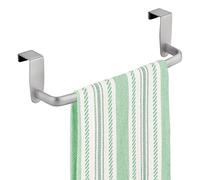 mDesign Tea Towel Holder - Over Door Towel Rail for Cupboards and Kitchens - Kitchen Towel Holder for Hand Towels, Tea Towels and Cloths - Silver