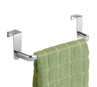 mDesign Tea Towel Holder - Over Door Towel Rail for Cupboards and Kitchens - Kitchen Towel Holder for Hand Towels, Tea Towels and Cloths - Silver