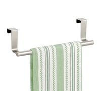 mDesign Tea Towel Holder - Over Door Towel Rail with No Drilling Required - Kitchen Towel Holder - Ideal for Kitchens & Bathrooms - Matte Silver