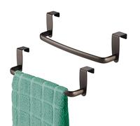 mDesign Tea Towel Holder - Set of 2 - Over Door Towel Rail with No Drilling Required - Kitchen Towel Holder - Ideal for Kitchens & Bathrooms - 25.0 cm x 6.4 cm x 6.4 cm - Bronze