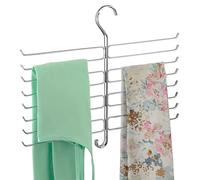 mDesign Tiered Shawl and Scarf Organiser with Hook - Wardrobe Organiser - for Scarves and Shawls or Slacks in Your Wardrobe - Ideal as Scarf Holder and Shawl Organiser - 16 Rods - Chrome