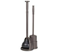 mDesign Toilet Brush and Plunger Set - Essential Bathroom Accessories Set - Toilet Plunger and Brush to Help Maintain a Clean Bathroom - Bronze