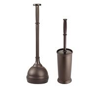 mDesign Two-Piece Toilet Set - Bathroom Accessories Set - Includes Toilet Brush and Toilet Plunger - Two-Piece Bathroom Accessory Set - Bronze
