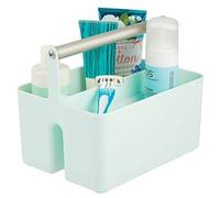 mDesign Under Sink Storage - Plastic and Metal Bathroom Caddy for Shampoo and Soaps - Portable Cosmetics Storage Organiser - Mint/Satin