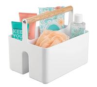 mDesign Under Sink Storage - Plastic and Wood Bathroom Caddy - Portable Cosmetics Storage Organiser - White/Oak