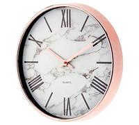 mDesign Wall Clock with Elegant Hands - Vintage Wall Decor Clock with Black Numbers and Marble Patterned Background - Large Clock for Kitchen, Living Room or Office - Rose Gold