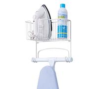 mDesign Wall Mounted Ironing Board Holder - Steel Ironing Board Rack for Easy Organisation - Includes Basket for Iron Storage - White