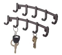 mDesign Wall-Mounted Key Rack - Set of 2 - Essential Key Hooks for Hallway and Wardrobe - Multi-Hooked Key Holder with 5 Hooks - Bronze