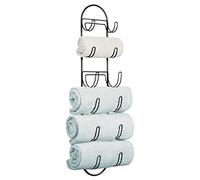 mDesign Wall Mounted Towel Storage Rack - Perfect Hanging Caddy for The Bathroom or Bedroom - Modern Hanging Hooks for Bathroom Storage - Black