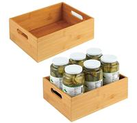 mDesign Wide Kitchen Storage Box - Practical Storage Tray with Integrated Handles - Open Bamboo Cupboard Organiser for Kitchen Utensils - Set of 2 - Natural