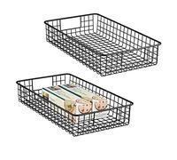 mDesign Wide Wire Storage Basket for Kitchen, Pantry, Cabinet - Pack of 2, Matte Black