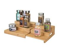 mDesign Wood -Standing Storage Shelves - Extendable Three-Tiered Kitchen Storage Unit - Ideal for Use as a Jar Organiser and Spice Rack - Natural