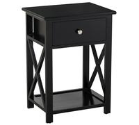 HOMCOM X Bar Style Bedside Table with Drawer - Black, Black