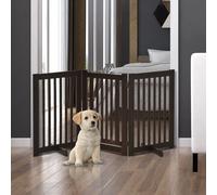 PawHut 155cm Expandable 3-Panel Freestanding Dog Pet Gate w/Latched Door Brown