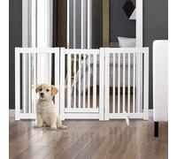 MDF Dog Gate Step over Panel Fence Expandable Folding w/Latch Support Feet PawHut White One Size