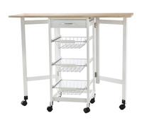 HOMCOM Drop-Leaf Extendable Kitchen Island Trolley - White, White