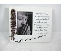 MDF footprints freestanding photo frame 4 x 6 inch with rosary beads