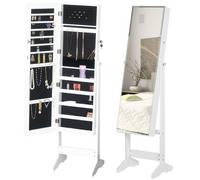 HOMCOM Freestanding Adjustable Tilt Mirror With Lockable Jewellery Storage White, White