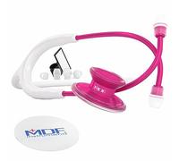 MDF Instruments, Acoustica Lightweight Stethoscope for Doctors, Nurses, Students, Home Health Use, Adult, Dual Head, White Tube, Pink Alloy Chestpiece-Headset, MDF747XPPA29