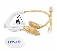 MDF Instruments, Acoustica Lightweight Stethoscope for Doctors, Nurses, Students, Home Health Use, Adult, Dual Head, White Tube, Gold Chestpiece-Headset, MDF747XPK29