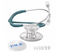 MDF Instruments, Acoustica Lightweight Stethoscope for Doctors, Nurses, Students, Home Health Use, Adult, Dual Head, Dark Green Tube, Silver Chestpiece-Headset, MDF747XP09