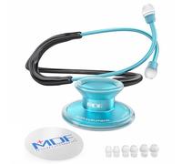 MDF Instruments, Acoustica Lightweight Stethoscope for Doctors, Nurses, Students, Home Health Use, Adult, Dual Head, Black Tube, Aqua Chestpiece-Headset, MDF747XPAQ11
