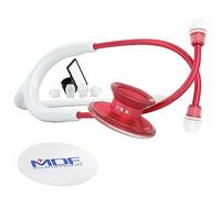 MDF Instruments, Acoustica Lightweight Stethoscope for Doctors, Nurses, Students, Home Health Use, Adult, Dual Head White Tube, Red Chestpiece-Headset, MDF747XPR29