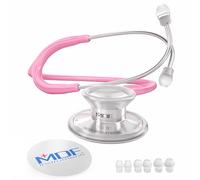 MDF Instruments, Acoustica Lightweight Stethoscope for Doctors, Nurses, Students, Home Health Use, Adult, Dual Head, Pink Tube, Silver Chestpiece-Headset, MDF747XP01