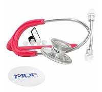 MDF Acoustica Lightweight Stethoscope for Doctors, Nurses, Students, Home Health Use, Adult, Dual Head, Raspberry Tube, Silver Chestpiece-Headset, MDF747XP23