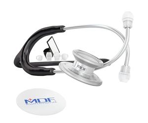 MDF Instruments, MD One Stainless Steel Stethoscope, Adult, Black Tube, Silver Chestpieces-Headset, MDF77711