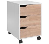 MDF Mobile File Cabinet w/ 3 Drawers Locking Wheels Metal Rails Oak Tone White