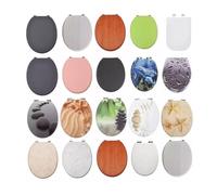 MDF Toilet Seat - Universal Adjustable Fit Most Toilets | WC SEAT + Fittings | Quick Release (Pebbles Black Novelty)
