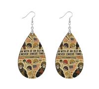 MDF Wood Earrings Round Leaf Shape Double Sided Printing Lightweight Gift for Her, watertrop, Wood Metal, No Gemstone