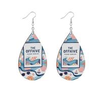 MDF Wood Earrings Teardrop Shape Double Sided Printing Fashion Statement Earrings Fashion Jewelry, leaf, Wood Metal, No Gemstone