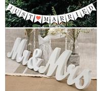 MDF Wooden Letters for Wedding Table, Large MDF Sweetheart Table Decoration, MDF Wood Sign, MDF Wedding Present (Mr&Mrs-Black) (White & banner)
