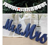 MDF Wooden Letters for Wedding Table, Large MDF Sweetheart Table Decoration, MDF Wood Sign, MDF Wedding Present (Mr&Mrs-Black) (Dark Blue & banner)