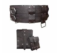 MDFCZXP 2-Piece Medieval Riveted Waist Bag and Wide Belt Set Artificial Belt Satchel for Medieval Cosplay,Brown,125cm