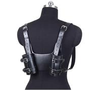MDFCZXP Medieval Double Sword Frog Holder, PU Leather Knight Sword Shoulder Strap Gear Weapon Costume for Cosplay,Black,30cm