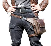 MDFCZXP Medieval Leather Drop Leg Bag Steampunk Retro Snap Belt Bag with Multiple Pockets Outdoor Sport Waist Bag,Brown,20c