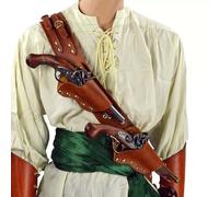 MDFCZXP Medieval Pirate Flintlock Holster Triple Threat Pistol Holder, Vintage Gun Bag with Adjustable Shoulder Strap,Brown,20cm