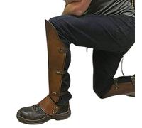 MDFCZXP Medieval Pu Leather Gaiter Adjustable Viking Larp Greaves Leg Protector Warrior Knight Shoe Cover Costume Accessory,Brown,35cm