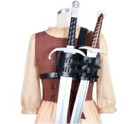MDFCZXP Medieval Retro Knight Sword Frog Holder Adjustable Double Sword Holster for Sword Performance Costume Props,Black,11inch