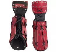MDFCZXP Medieval Samurai Leather Armor Bracer Archery Arm Guard Knight Gauntlet Wristband,Red,20cm