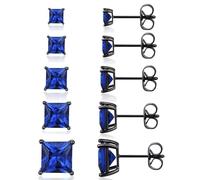 MDFUN 5 Pairs Stud Earrings Set for Men 3-7MM 316L Stainless Steel/Brass Round & Square Crystal Ear Piercing Black Plated Hypoallergenic Earring Jewelry, Square, Stainless Steel, Created Sapphire
